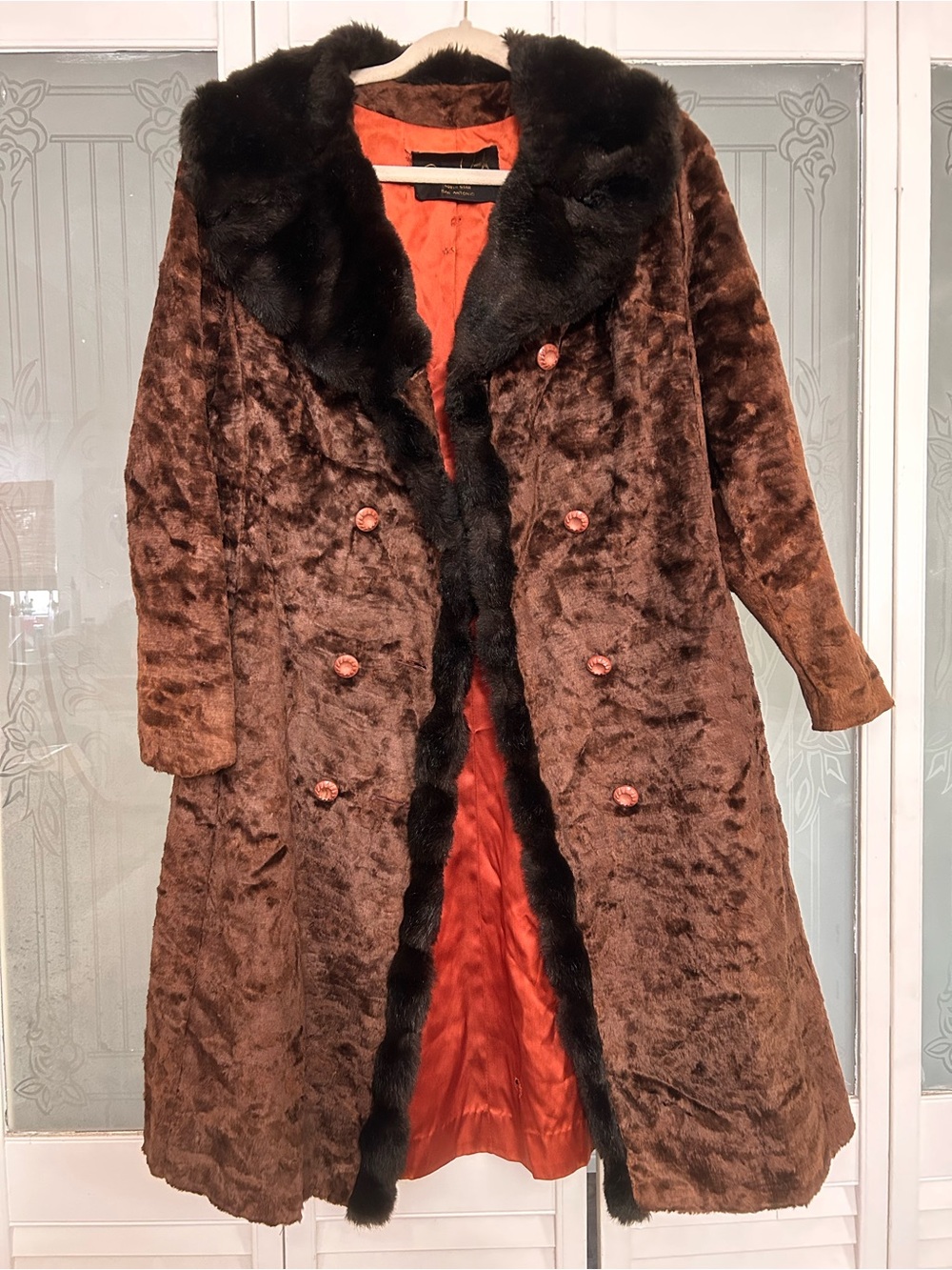 Vintage Women's Brown Faux Fur Coat with Black Trim Carls North Star San Antonio